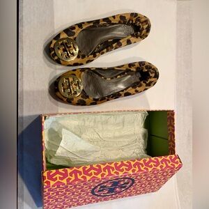 Tory Burch Tan and Black Leopard Ballet Flats